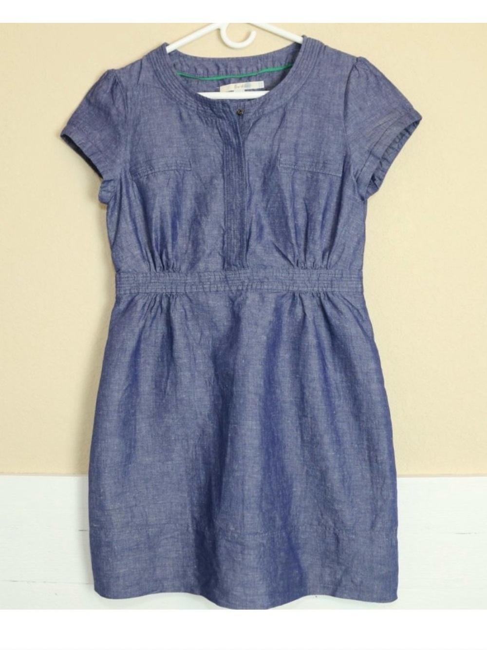 Boden Indigo Short Sleeve Chambray Mini Dress - NWOT UK 16R/US 12R